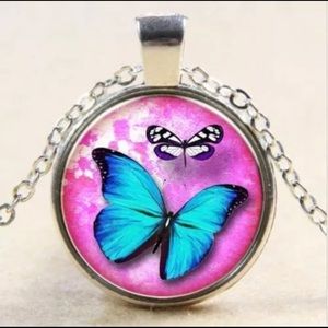 Butterfly Silver Cabochon Necklace